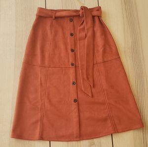 Shinestar Orange Faux Leather Midi Skirt